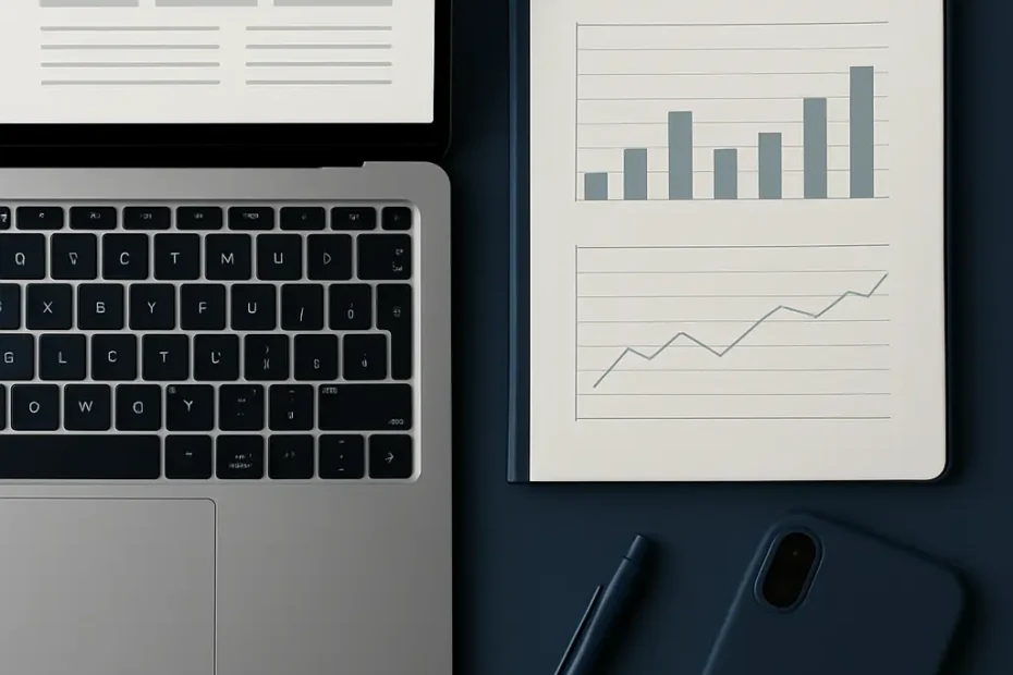 Ordinateur portable et document d’audit avec graphiques