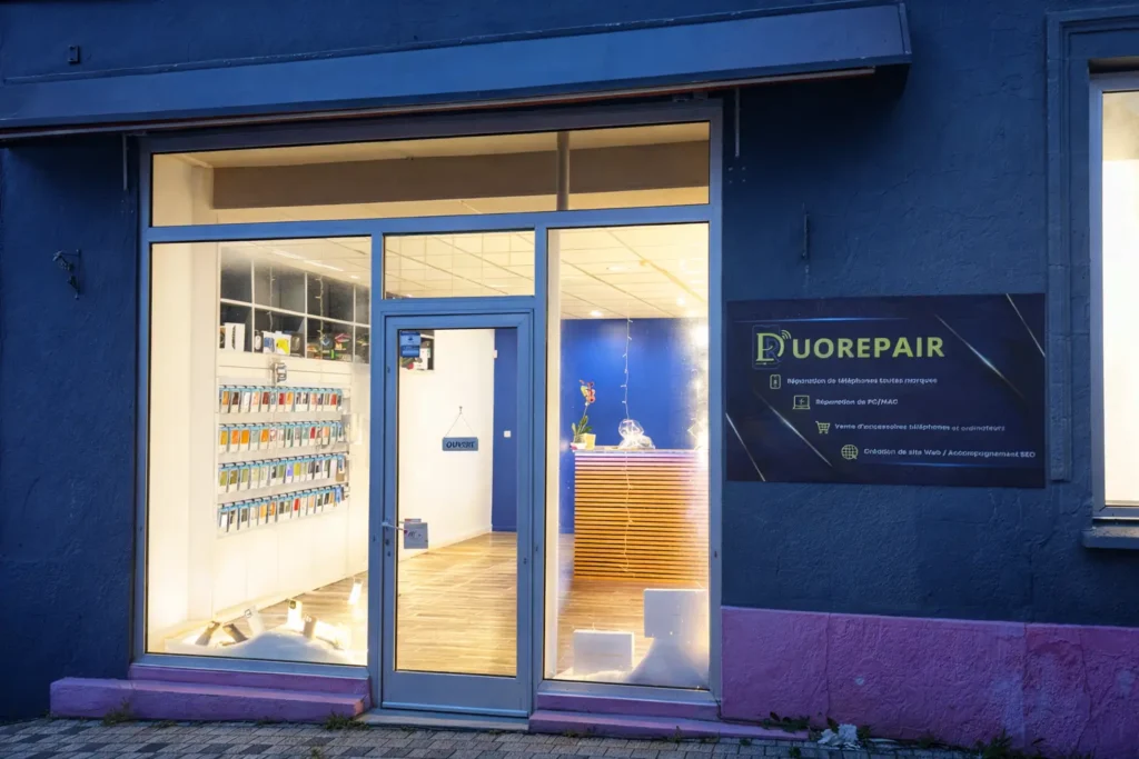 Façade du magasin DuoRepair spécialisé en réparation de téléphones
