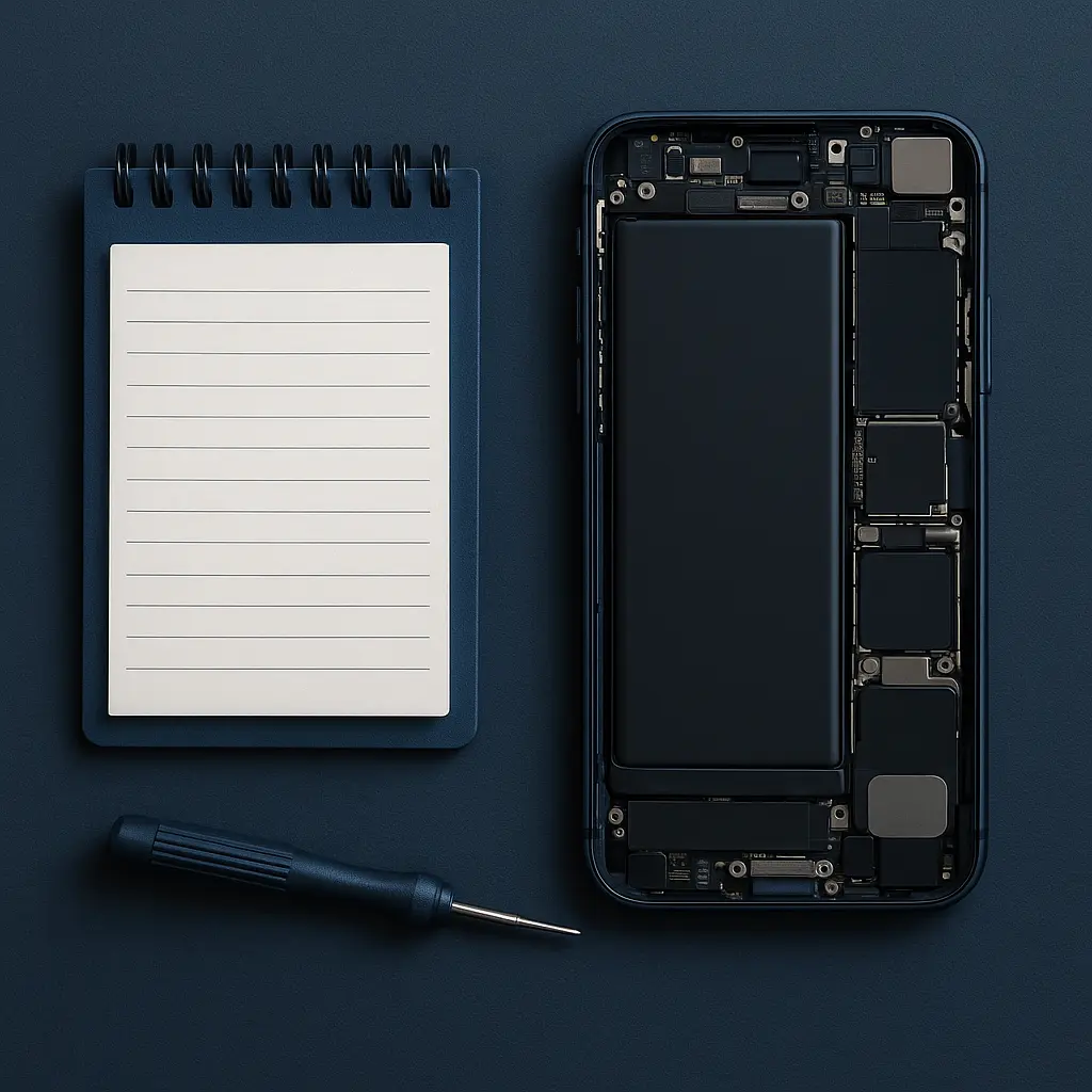 Smartphone démonté montrant les composants internes